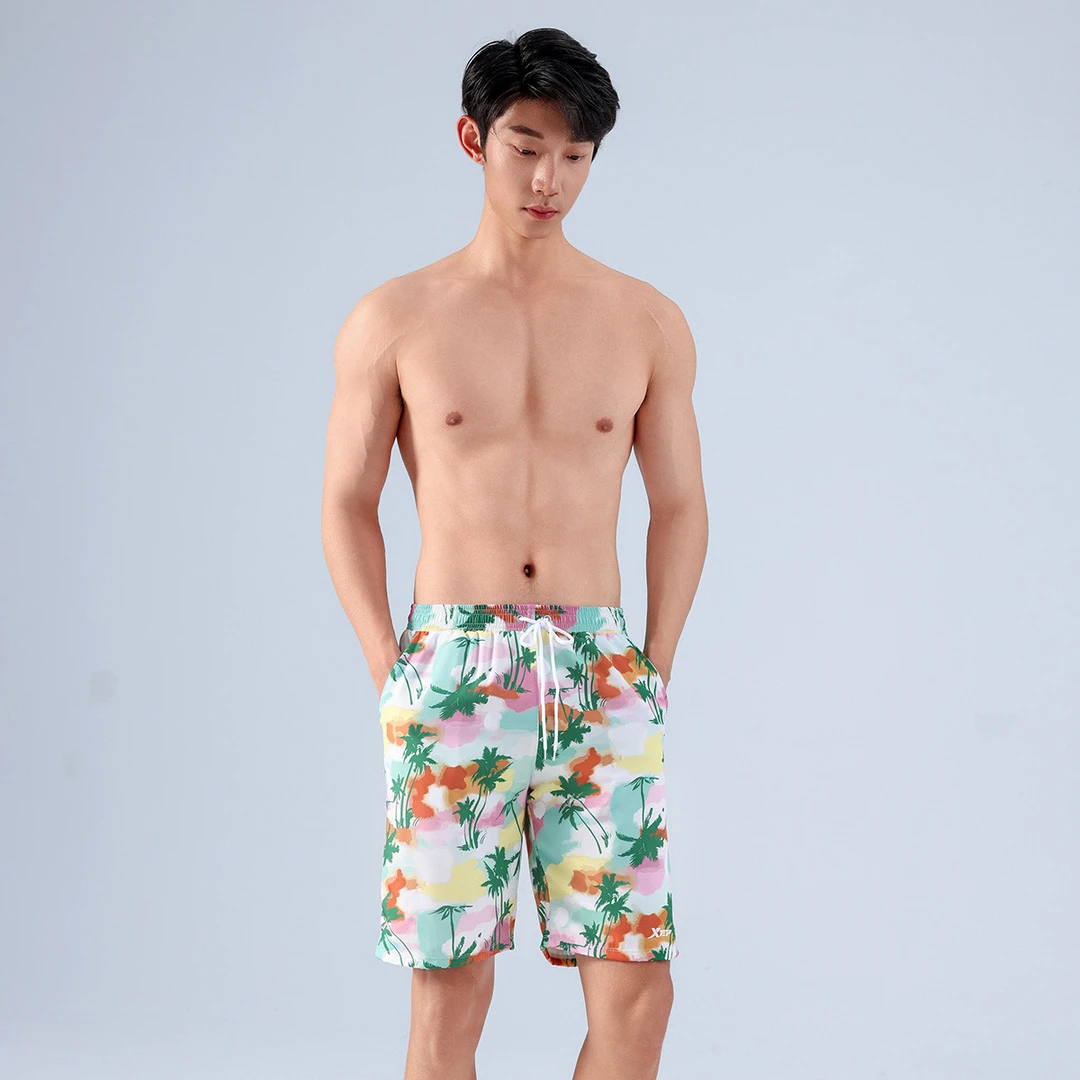 特步泳裤男士成人防尴尬大码五分泳裤宽松时尚舒适透气海边度假