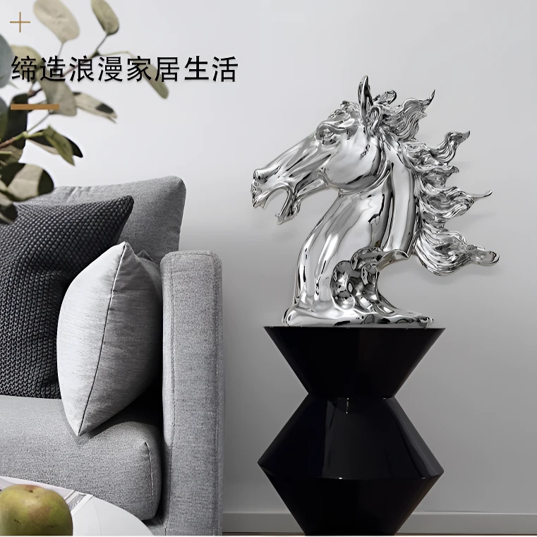 欧式创意电镀马头摆件家居装饰品玄关酒柜电视柜旁桌面摆设工艺品