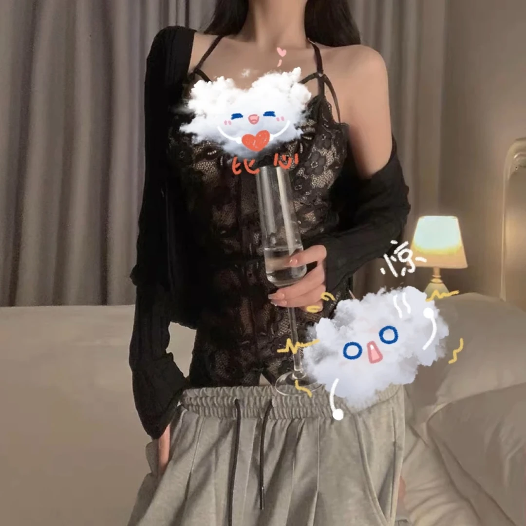 性感纯欲白色蕾丝小吊带背心网红爆款内搭打底衫辣妹装连体女套装