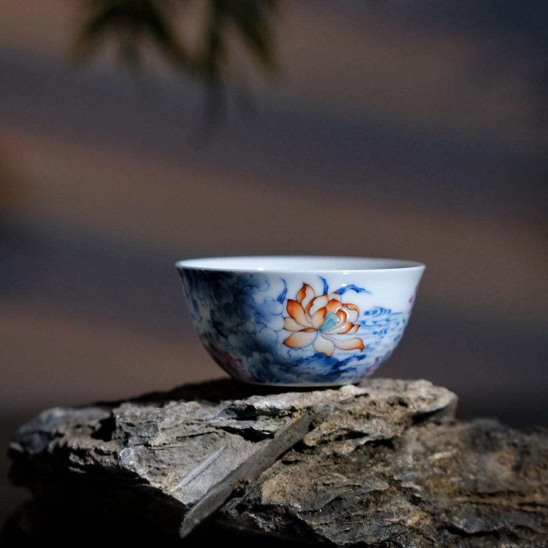 三千侃瓷 望玉河塘月色杯纯手工手绘主人杯 CYTWY057