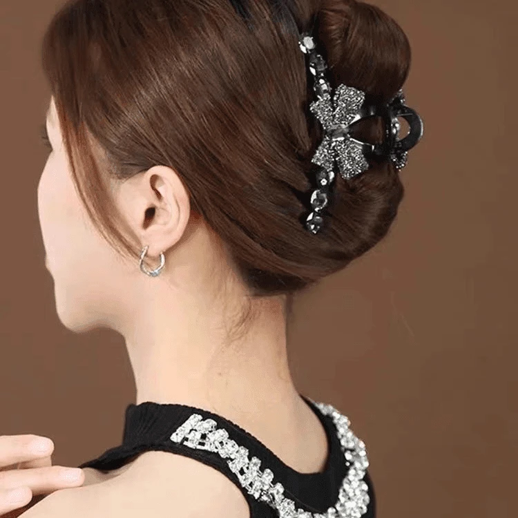 水钻蝴蝶结高颜值抓夹高级感盘发发夹新款后脑勺抓夹头饰