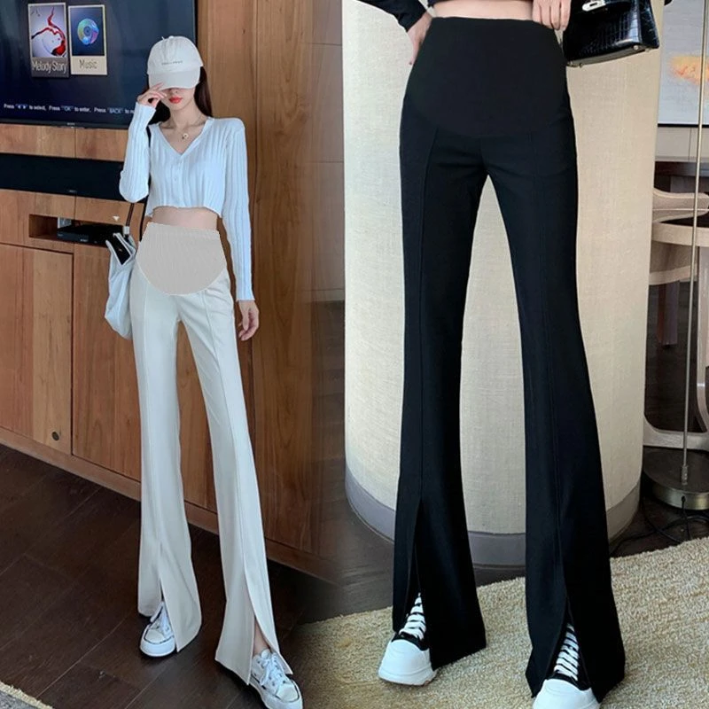 孕妇裤子春秋季外穿前开叉阔腿裤休闲微喇孕妇长裤潮妈休闲西裤
