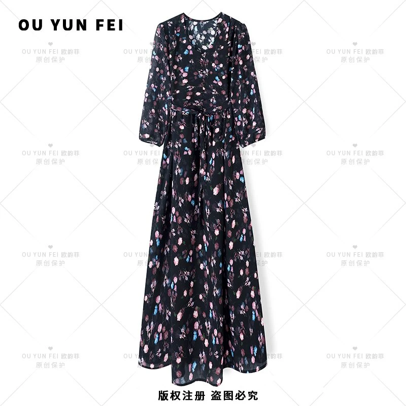 夏季新款高级感显瘦显高轻奢收腰优雅连衣裙F1545