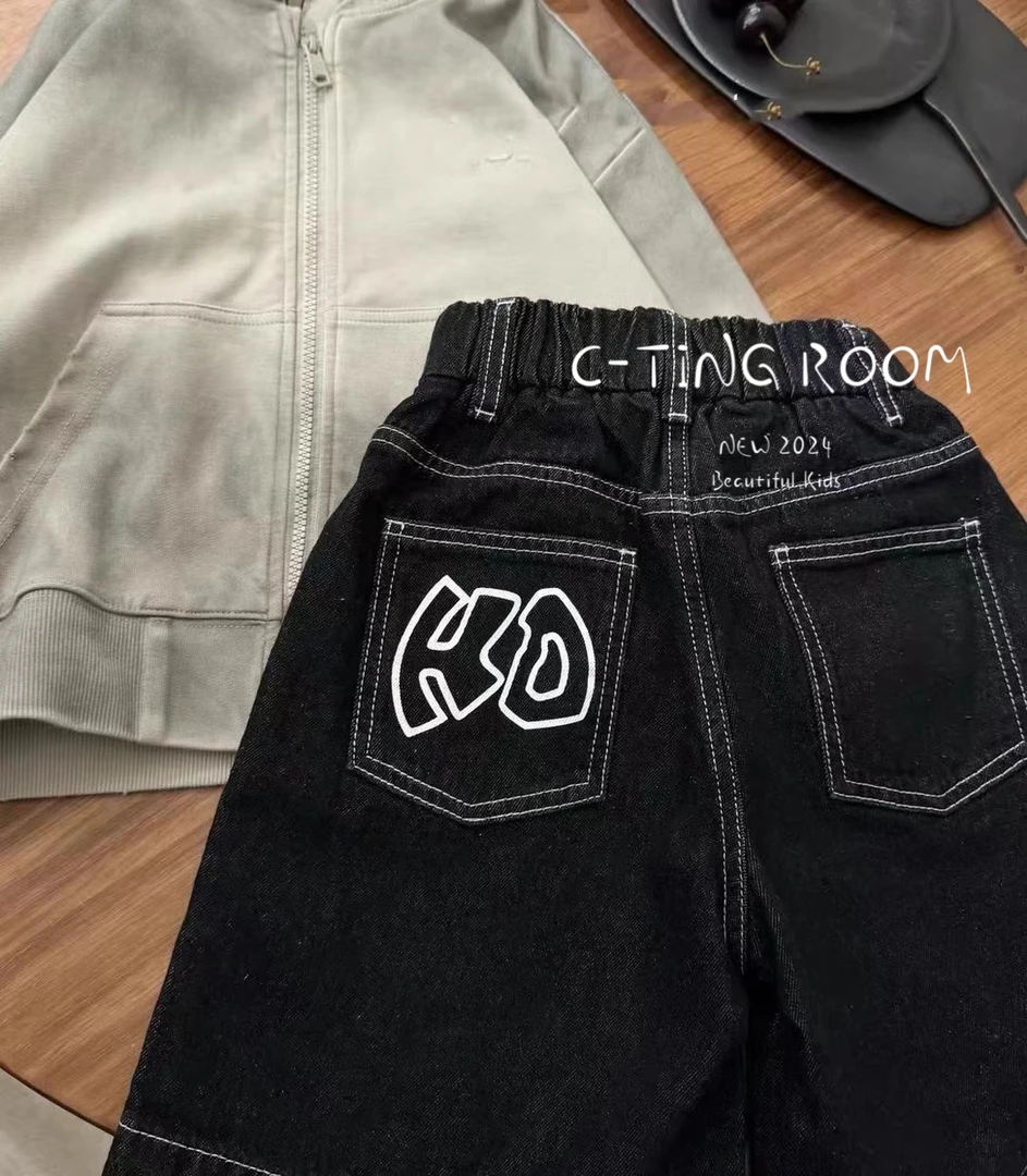 【C TING】2024新款韩版设计师亲子装童装印花牛仔裤中裤-24008