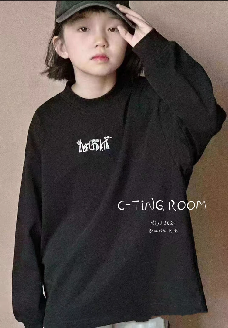 【C TING】2024圆领长袖T恤韩版时尚纯色设计儿童宽松打底衫-1055