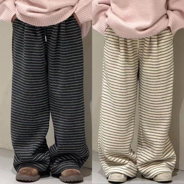 【C TING】2024冬季新款韩版设计师亲子装加绒条纹卫裤-6760