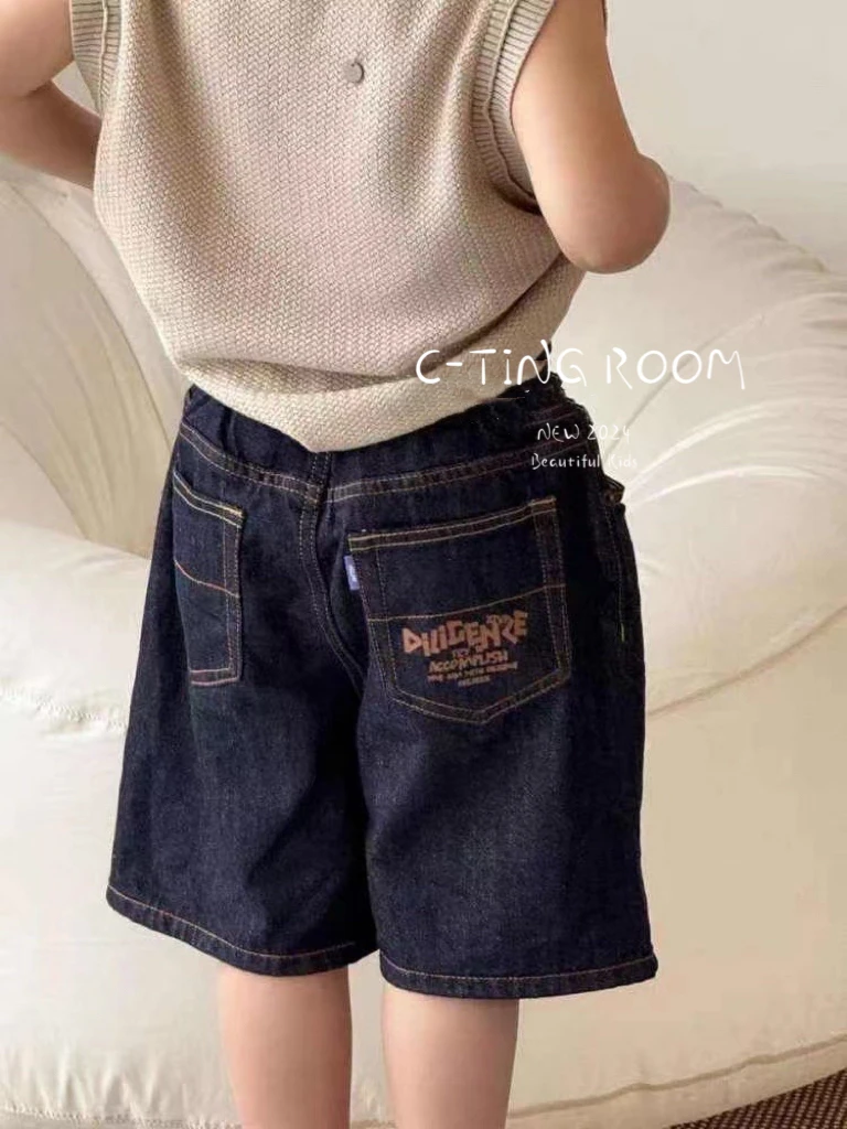 【C TING】2024新款韩系童装刺绣牛仔休闲裤中裤-B2406