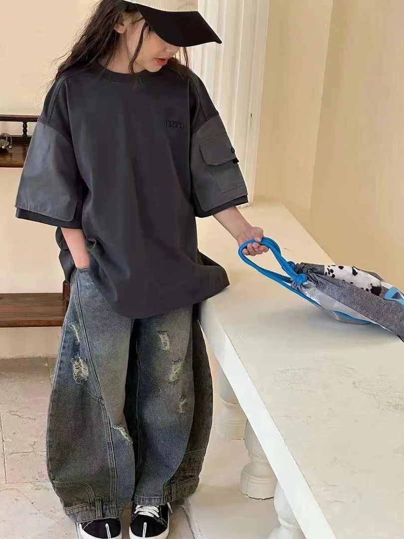 【C TING】2024新款韩版设计师亲子装童装袖口设计短袖T恤-EM2F113