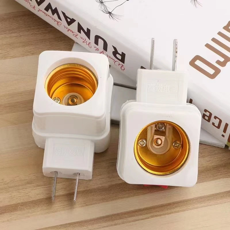 尤登E27带开关插壁式灯头螺旋带插头自带LED节能灯移动灯座可爱