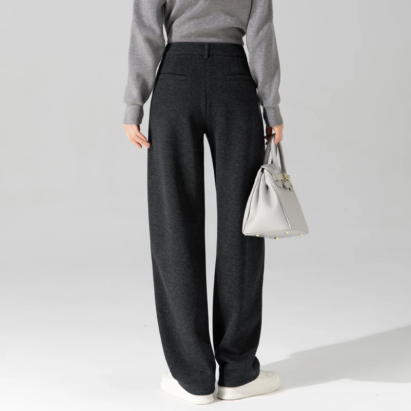 窄版香蕉镰刀裤女2025新款秋冬毛呢黑灰色裤子高腰显瘦休闲阔腿裤