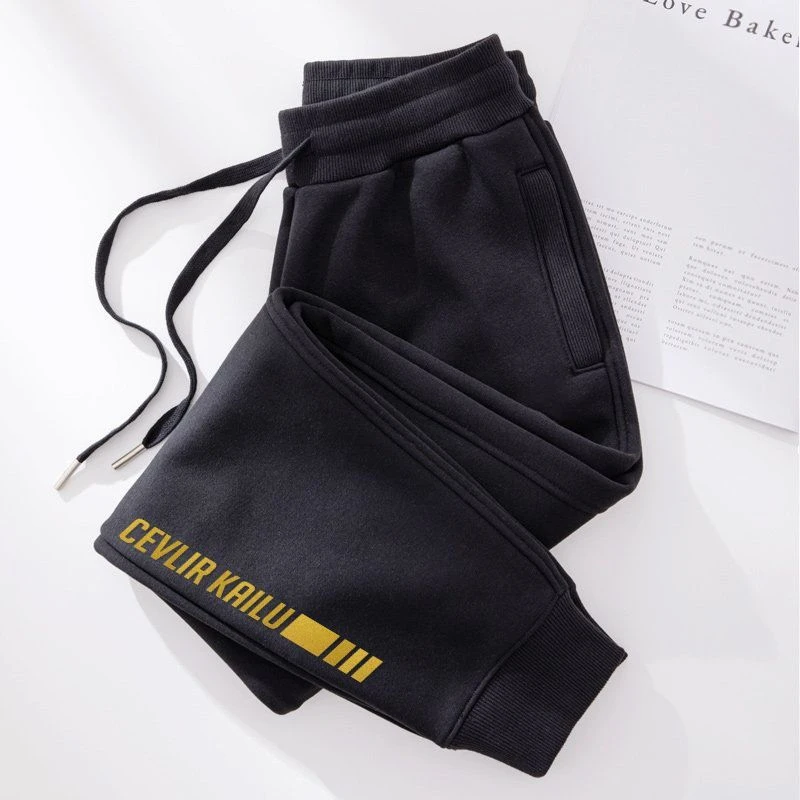 爆款高级感棉运动裤女春秋款小个子宽松束脚加绒黑色休闲卫裤薄款