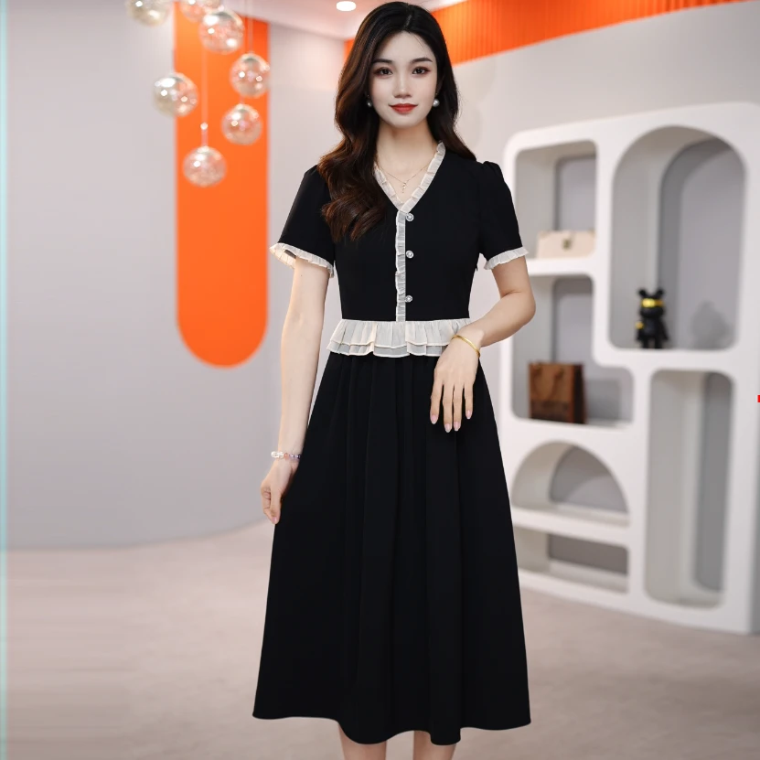 女装连衣裙裙子显瘦气质时尚夏季法式收腰黑色长款名媛优雅