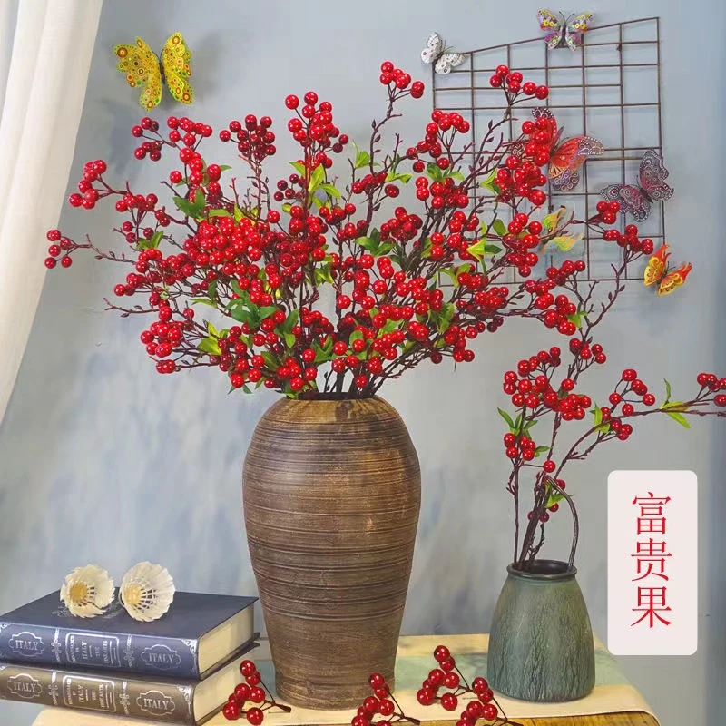 手工制作高档仿真富贵红色发财果客厅摆件造型年宵花产品寓意喜庆