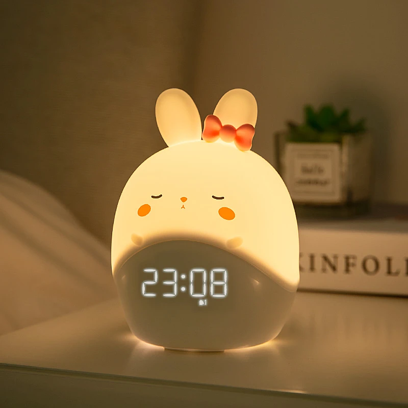 小兔子带闹钟的小夜灯一体可看时间卧室柔光护眼婴儿童房喂奶哺乳
