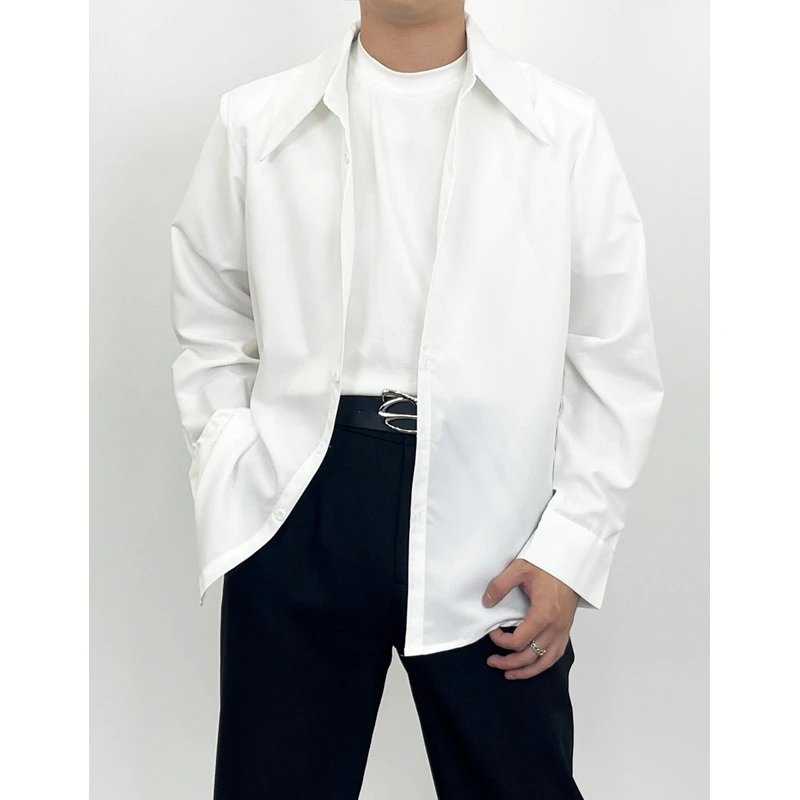 极简设计痞帅少年感垫肩长袖衬衫潮牌宽松内搭高级感纯色男士衬衣