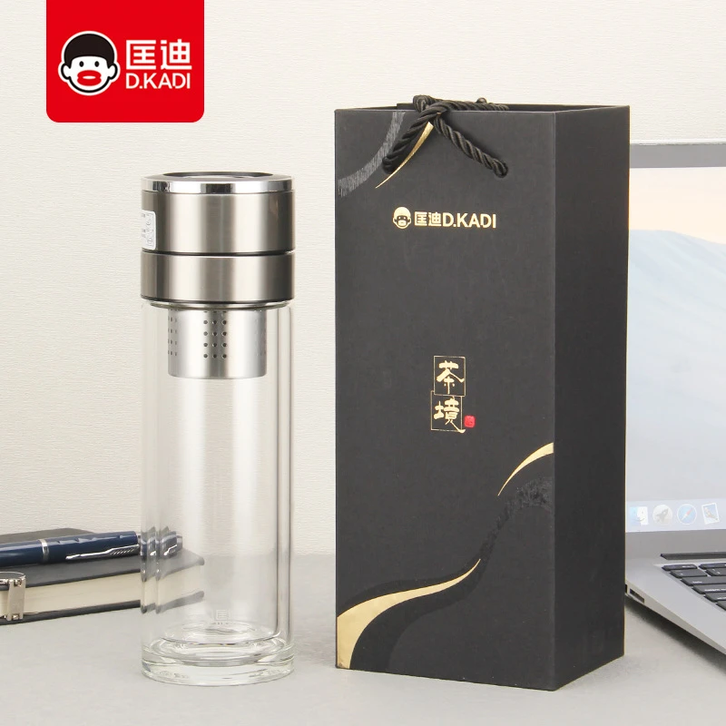 【包装微瑕介意勿拍】匡迪双层玻璃杯一键速开杯单手开盖车载22305