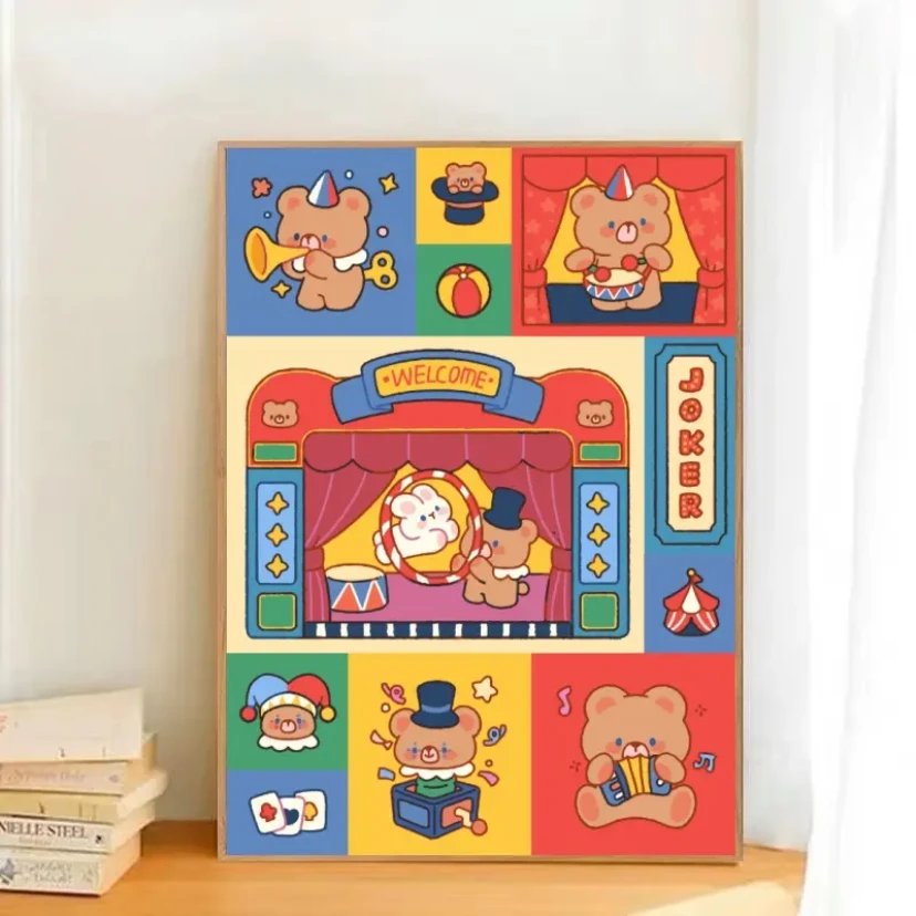 【插画合集】可爱风diy数字油画填色手绘丙烯装饰画挂墙送人