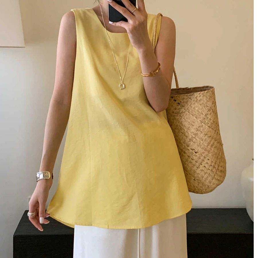 TOUCH MISS优雅气质纯色休闲无袖衬衫女秋季露背打结娃娃衫上衣潮