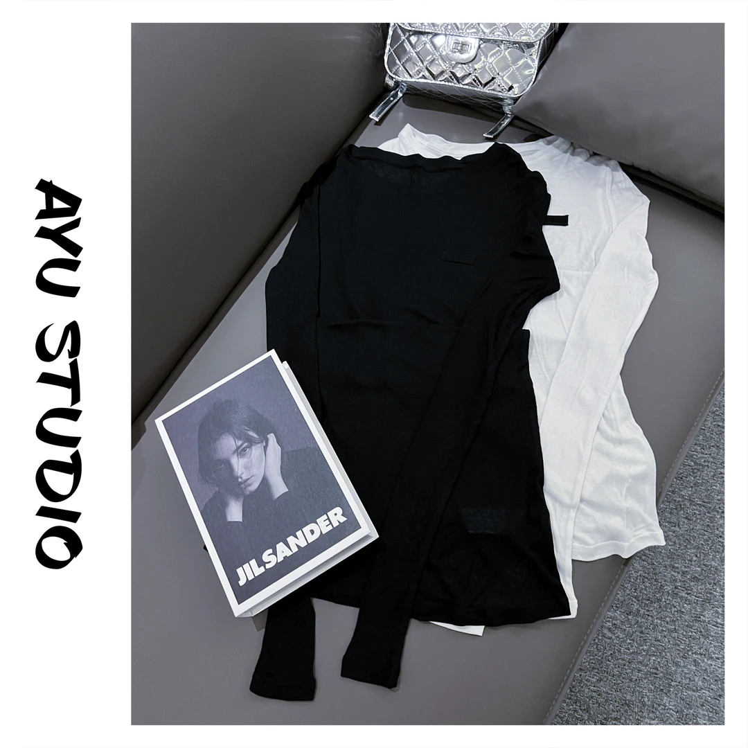 AYU057【MM棉纱打底】舒适宽松慵懒风防晒打底圆领长袖T恤休闲薄款