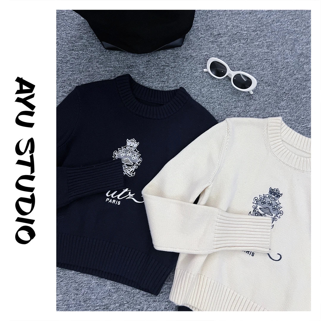 MJ【Paris刺绣短款毛衣】秋冬ins风虞时尚刺绣短款书欣同款毛衣