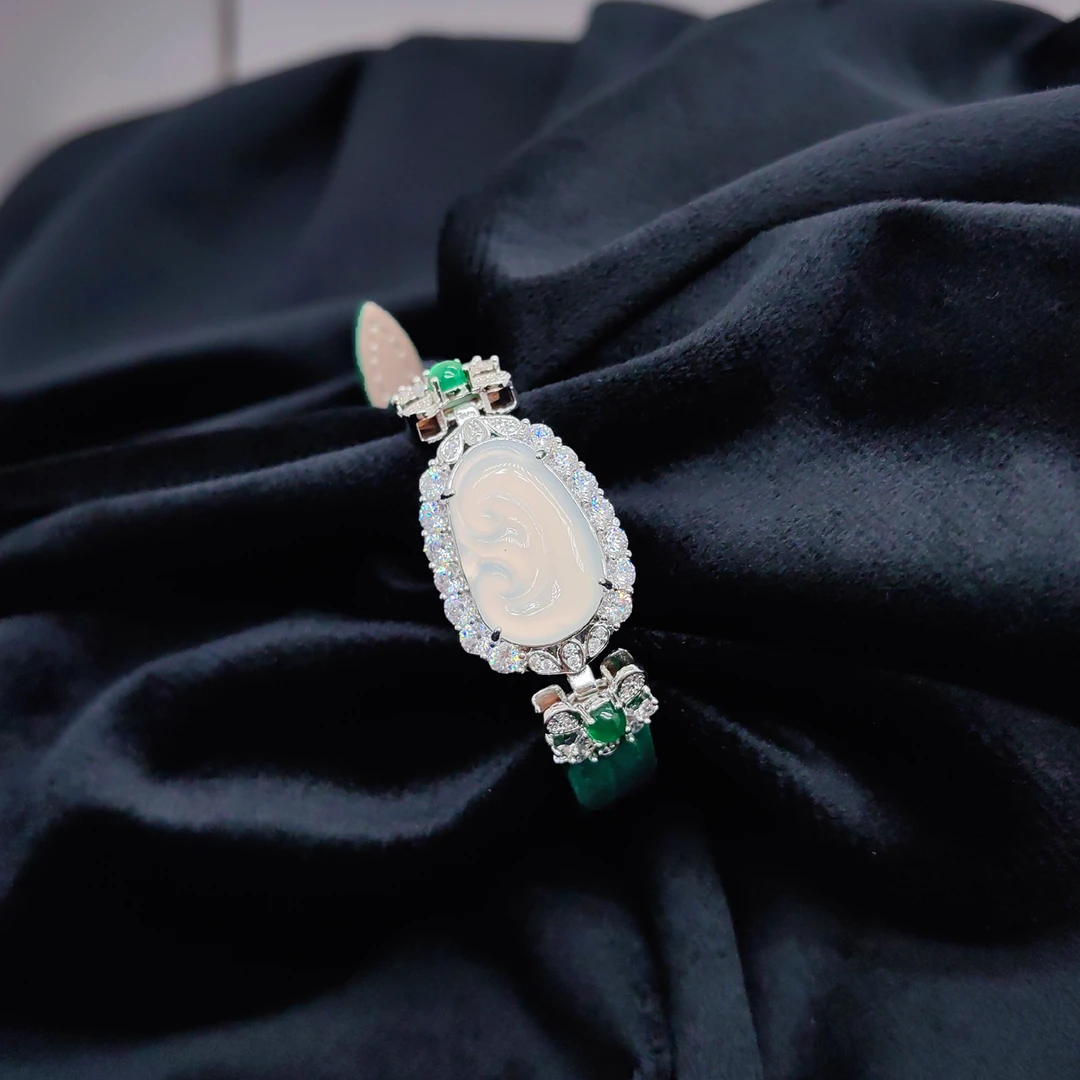 玉髓 【H136】复古气质白色如意玉髓精美女款绿带子款