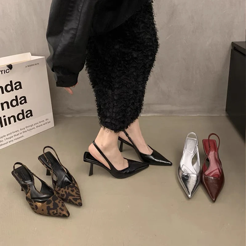 尖头高跟鞋女2024新款小众单鞋黑色气质法式凉鞋春夏季凉拖女鞋子