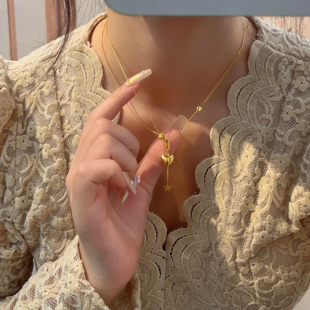 足金999 5G工艺 爱心项链 足金 黄金项链 重8.07克