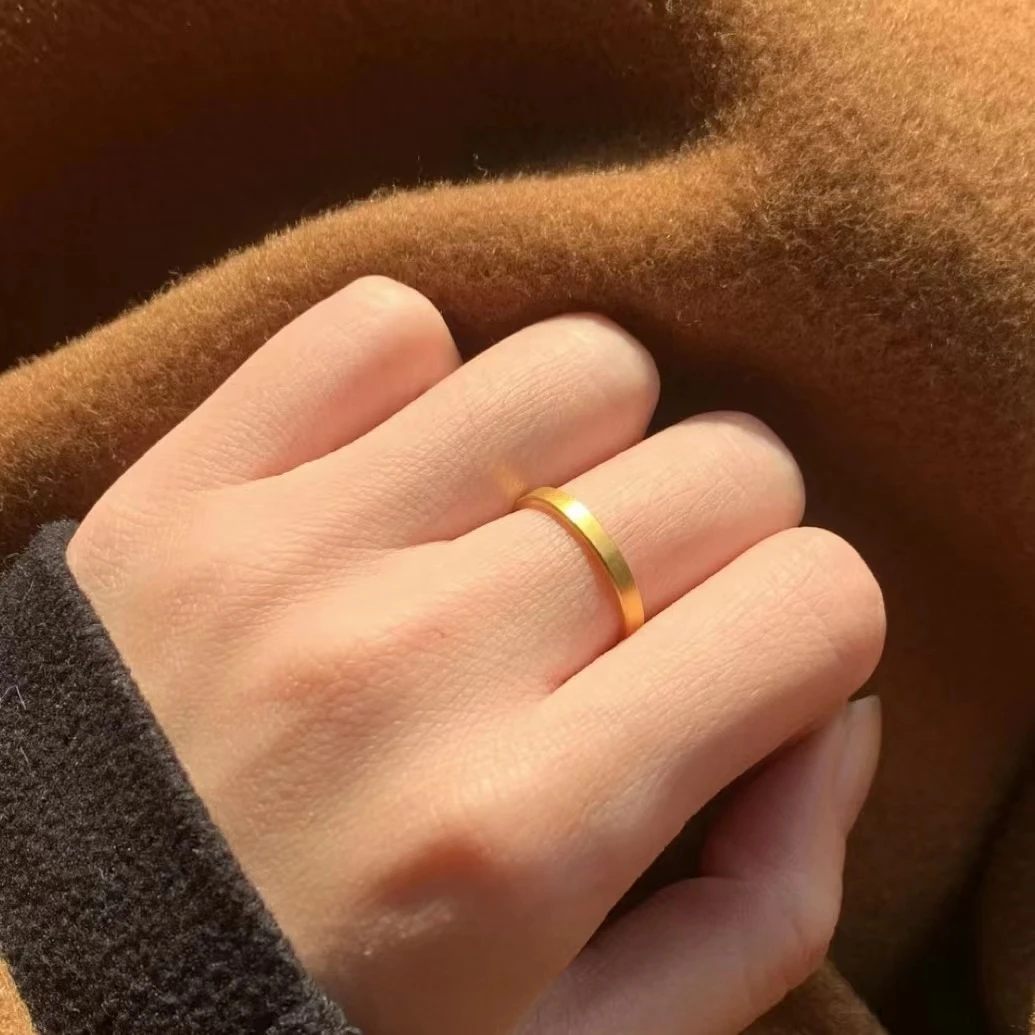 妮蔻黄金足金999真金古法方形戒指素圈戒指足金戒指黄金按克卖