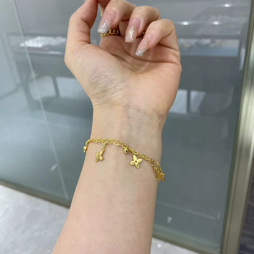 黄金 足金999 5G工艺 四叶草手链幸运草 老花黄金手链 金重5.79克