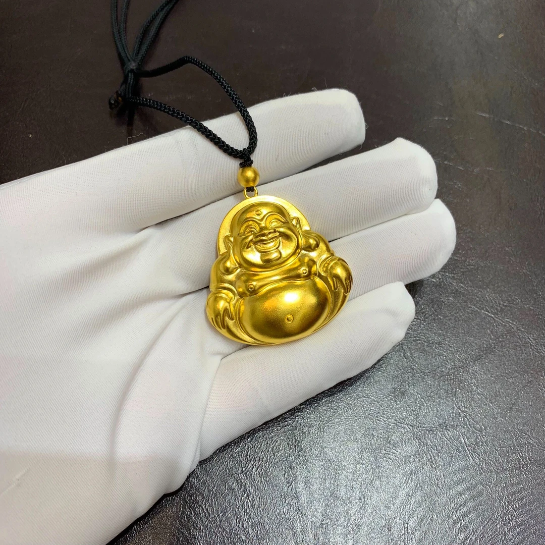 足金 黄金古法工艺 弥勒佛本命佛公吊坠 足金送黑绳 黄金按克卖