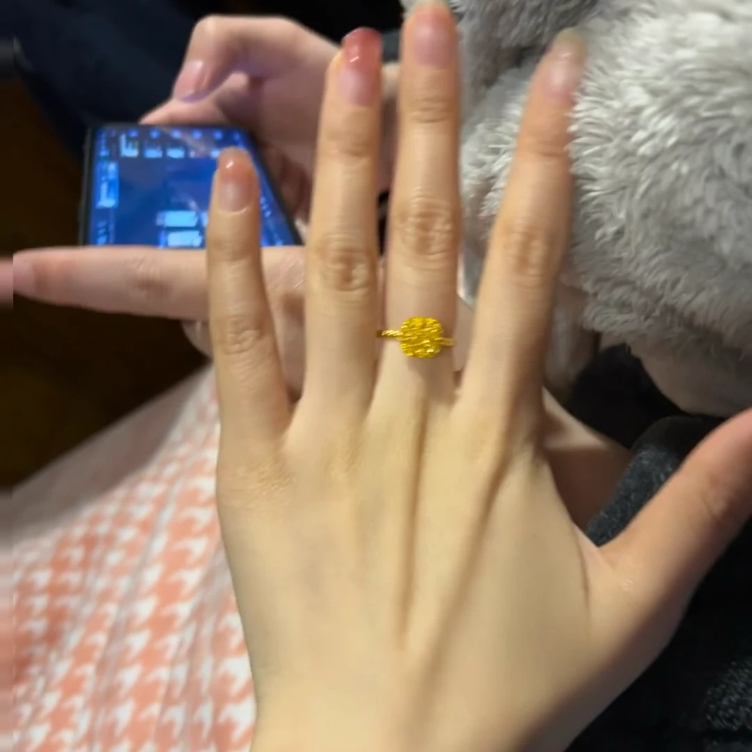 黄金 足金999 5G工艺 方糖戒指 开口可调女式 新款爆闪方糖戒指