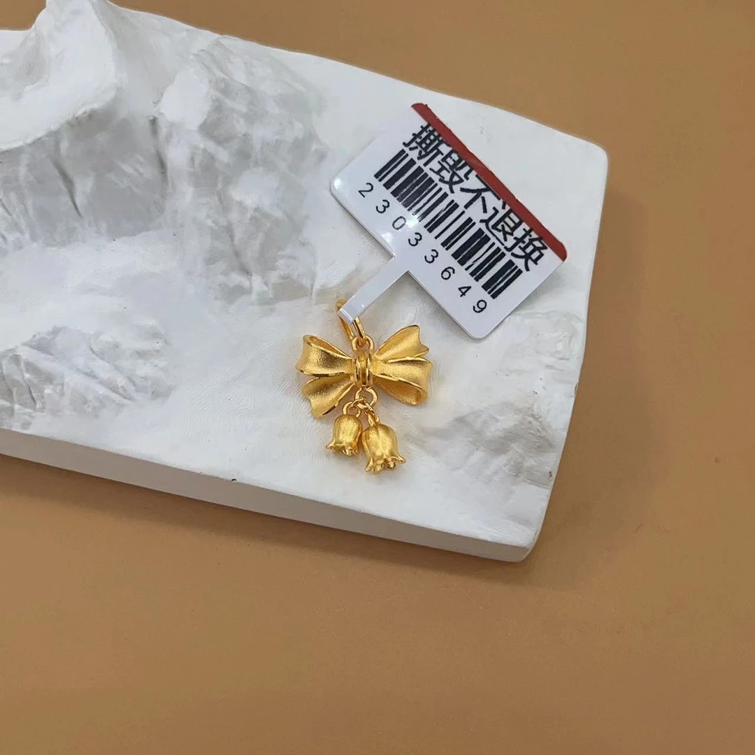 黄金 足金999 5G工艺 蝴蝶结铃兰花吊坠 单吊坠 金重3.45克
