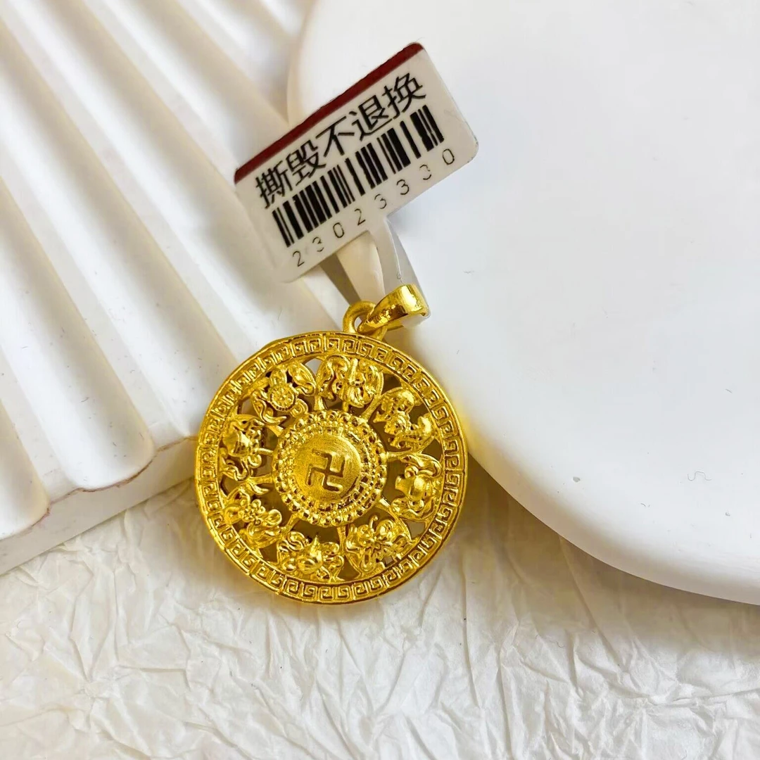 妮蔻黄金 足金999 3D工艺八宝罗盘吊坠 单吊坠黄金直播黄金按克卖