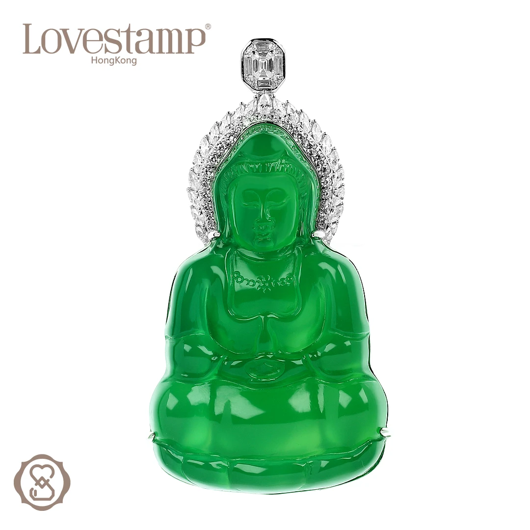 LOVESTAMP/爱登经典满绿色豪华镶嵌雕刻观音吊坠LSP0759