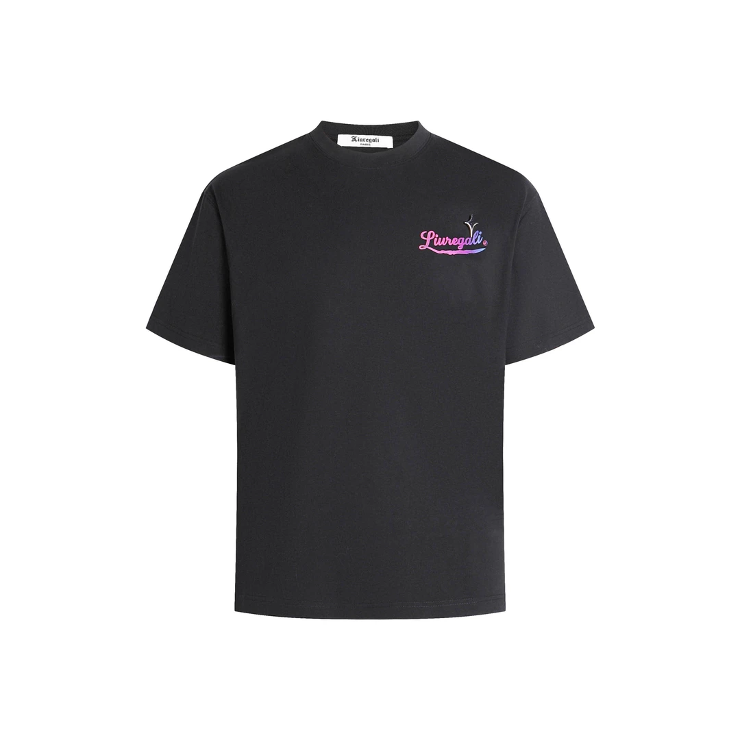 设计师品牌彩色渐变标语十字星造型宽松小oversize纯棉T恤短袖