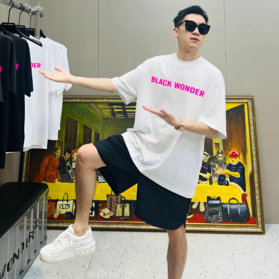 BLACK WONDER明星同款纯棉潮流宽松简约T恤休闲男士时尚高端半袖