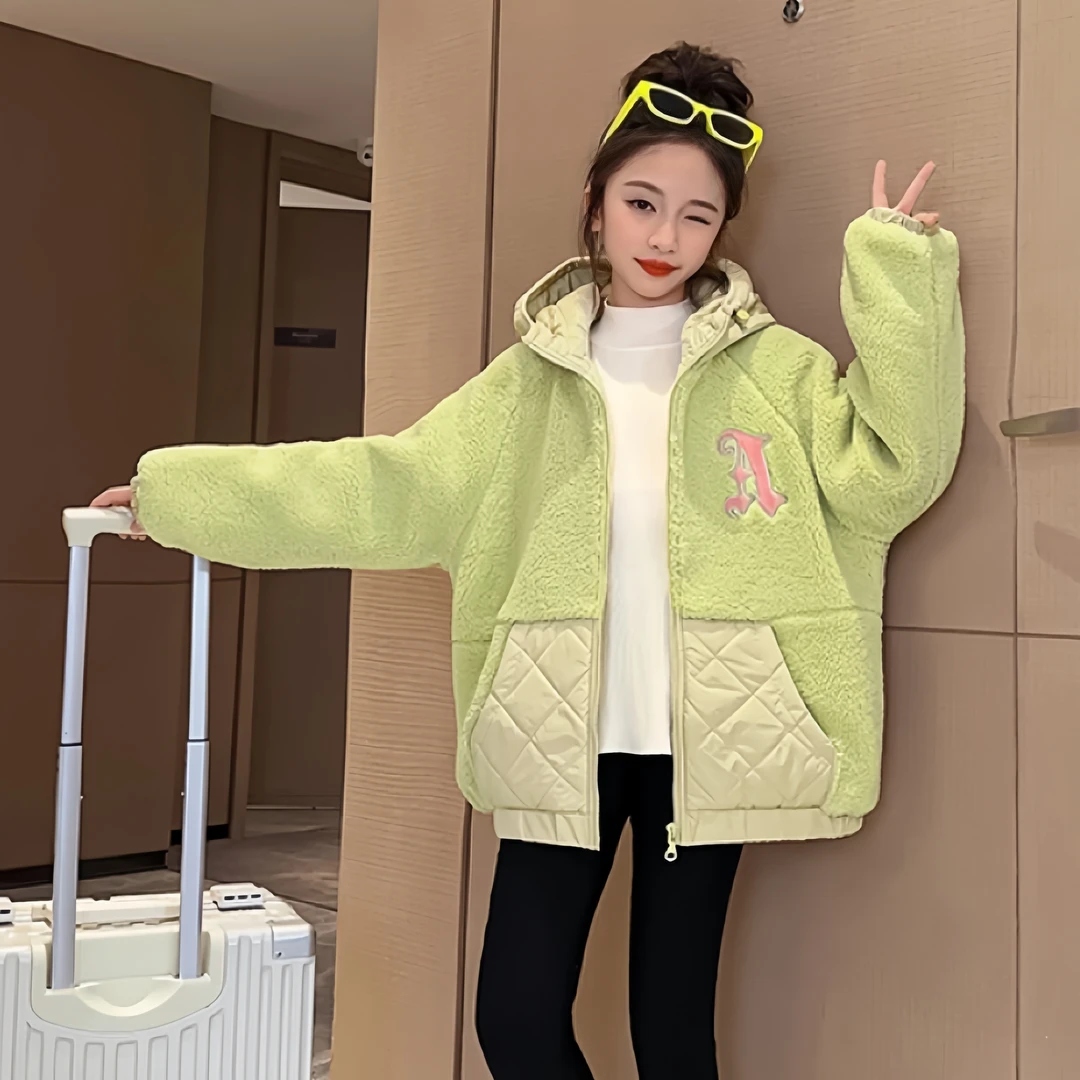 女童新款秋冬季羊羔毛外套2024爆款儿童加厚洋气加绒冬装毛毛外套