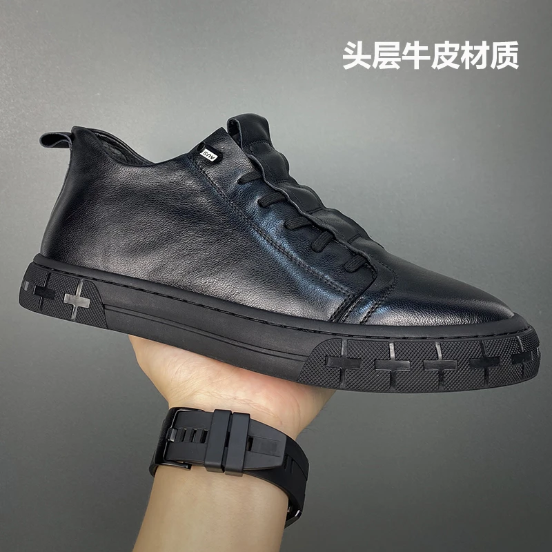 【头层牛皮】2024春秋新款一脚蹬休闲皮鞋真皮男士懒人鞋百搭高帮鞋