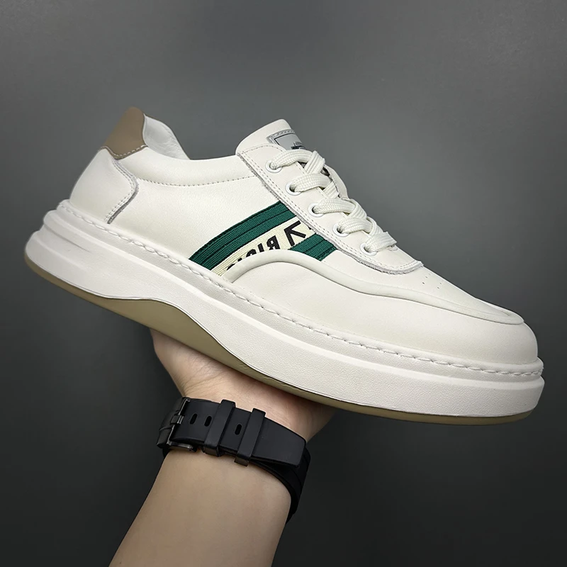 2024春夏新款头层牛皮小白鞋欧洲站男鞋真皮百搭厚底休闲板鞋子潮