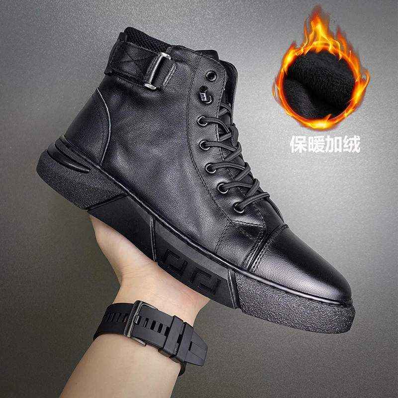【头层牛皮】加绒保暖棉鞋2023秋冬高帮男靴韩版英伦马丁靴潮鞋百搭