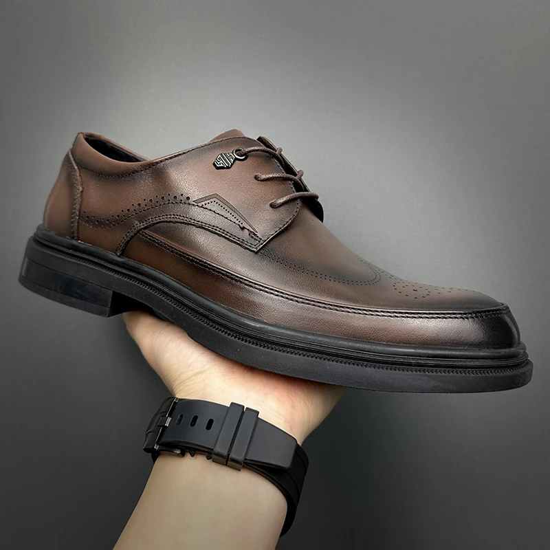 高端头层牛皮复古英伦布洛克雕花男鞋商务正装真皮男士皮鞋春季款