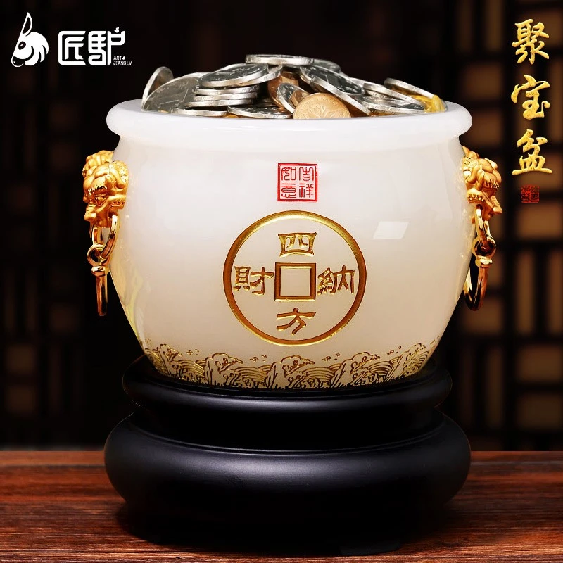 聚宝盆摆件客厅酒柜办公室装饰高档乔迁新居礼品开业礼物