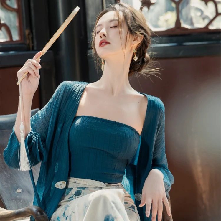 国风复古宋制抹胸汉服女汉元素仙气飘逸古风日常新中式连衣裙套装