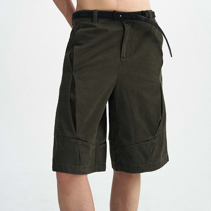 Freshclean交错活页解构做旧水洗廓形复古宽松落霜工装五分短裤