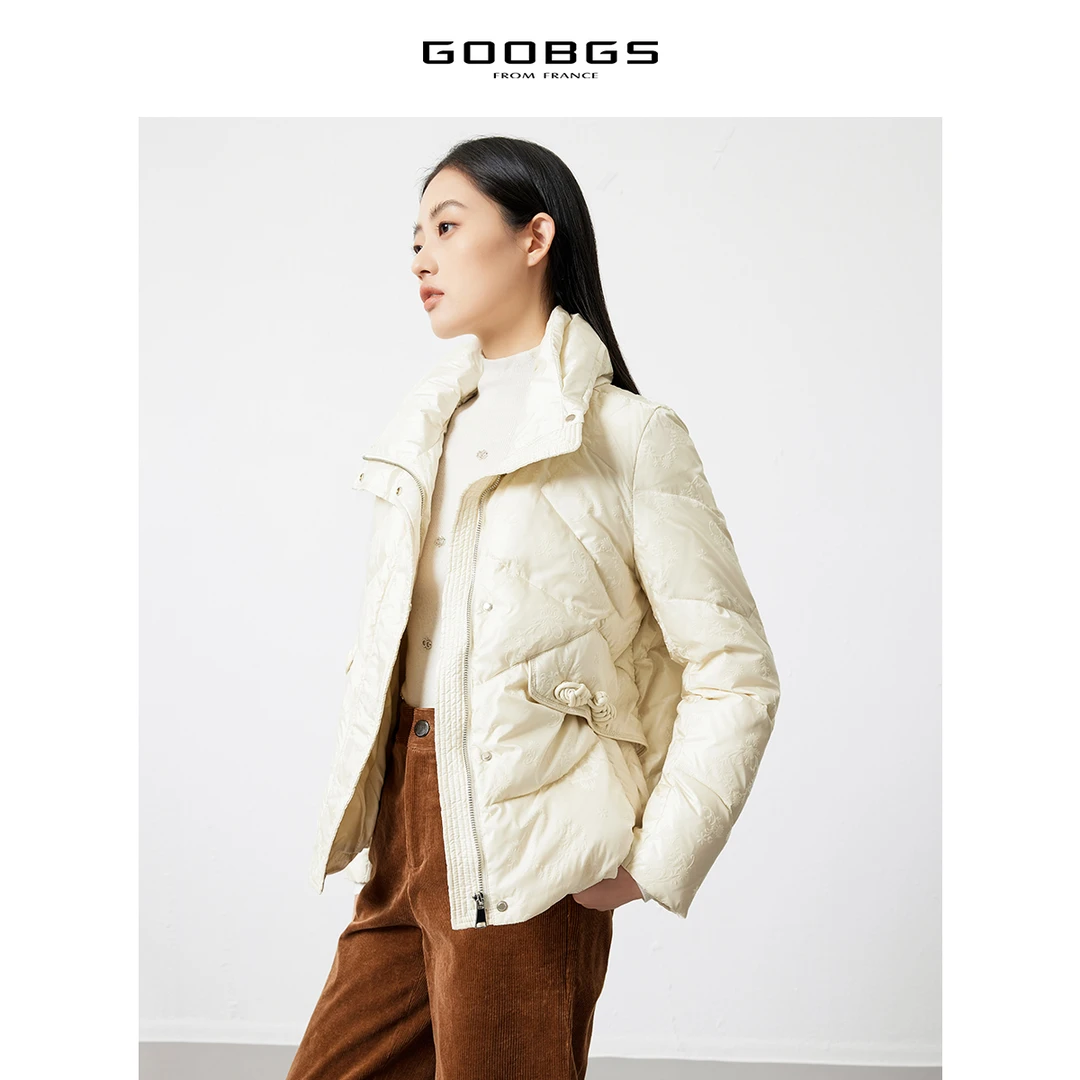 谷邦纯色90鸭绒防风立领短款羽绒服女2024冬季新款