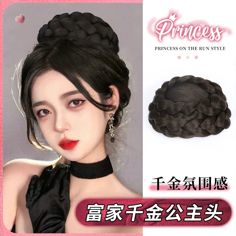 丸子头假发千金公主头饰婚纱造型赫本丸子头抓夹发圈新娘假发包