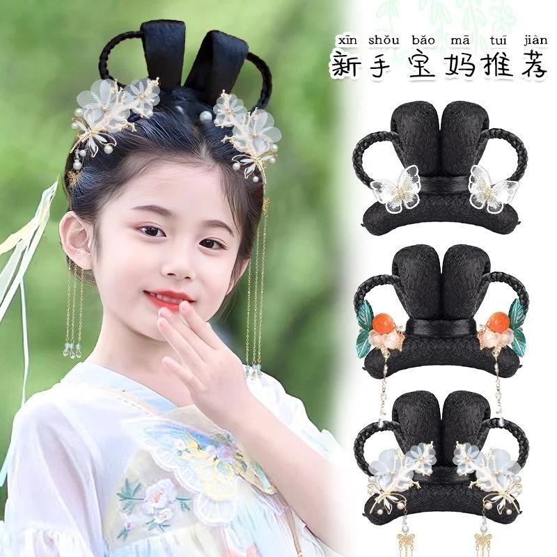 汉服儿童头饰假发一体懒人垫发包古风盘发髻造型女童古装发夹发饰