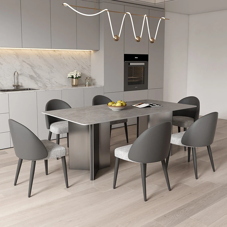 岩板餐桌椅轻奢现代简约意式极简设计感高端新款家用不锈钢饭桌
