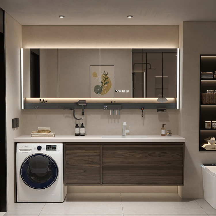 洗衣机一体浴室柜组合岩板无缝陶瓷卫生间洗手洗脸盆洗漱台