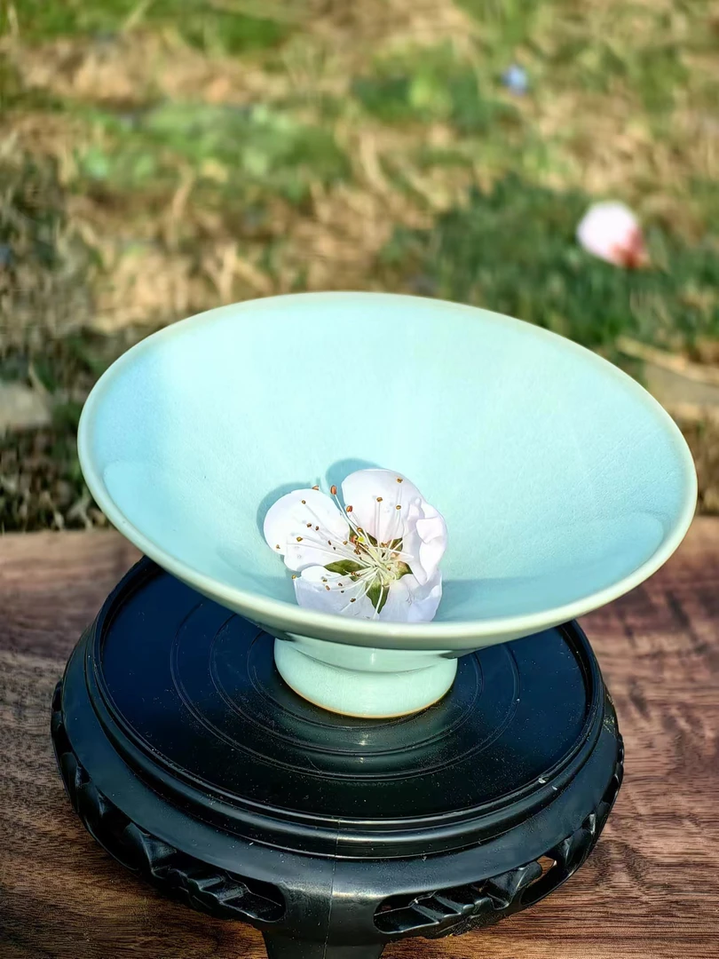 青荷轩省工斗笠杯80ml主人杯纯手工天青原矿汝瓷汝窑主人杯